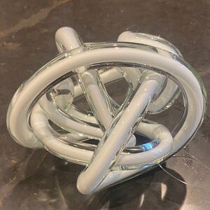 Modern Glass Knot Sculpture in White